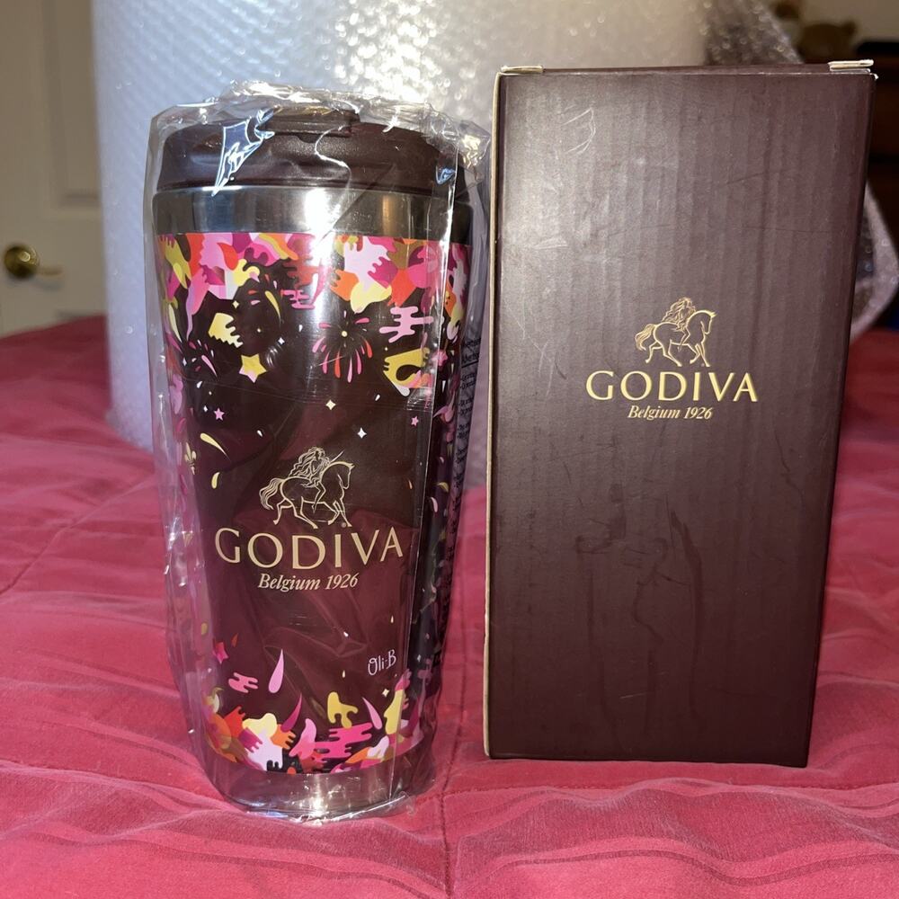 Godiva Pink Splatter Print Oli B. Design Stainless Steel Travel Tumbler Lid New
